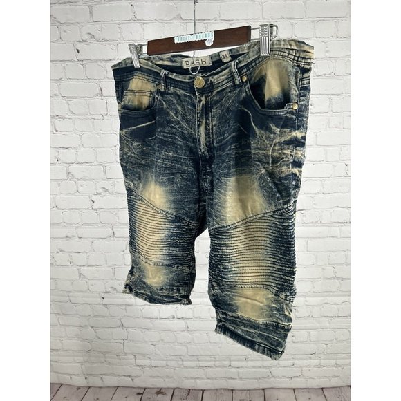 Dash American Designers Very Distressed Dark Blue Acid Wash Men’s Shorts (34x11) - Picture 3 of 11